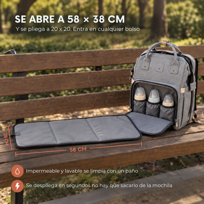 Mochila Maternal 3 en 1 — con Cambiador y Cuna Plegable