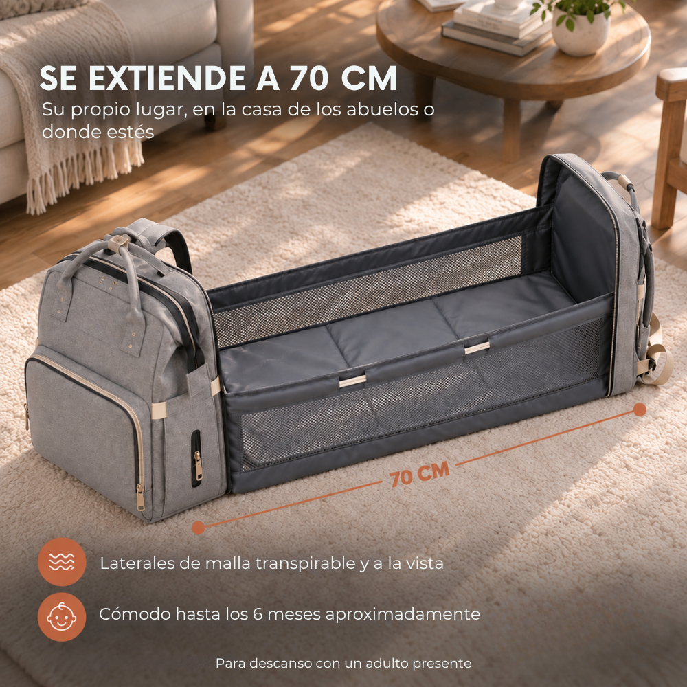 Mochila Maternal 3 en 1 — con Cambiador y Cuna Plegable