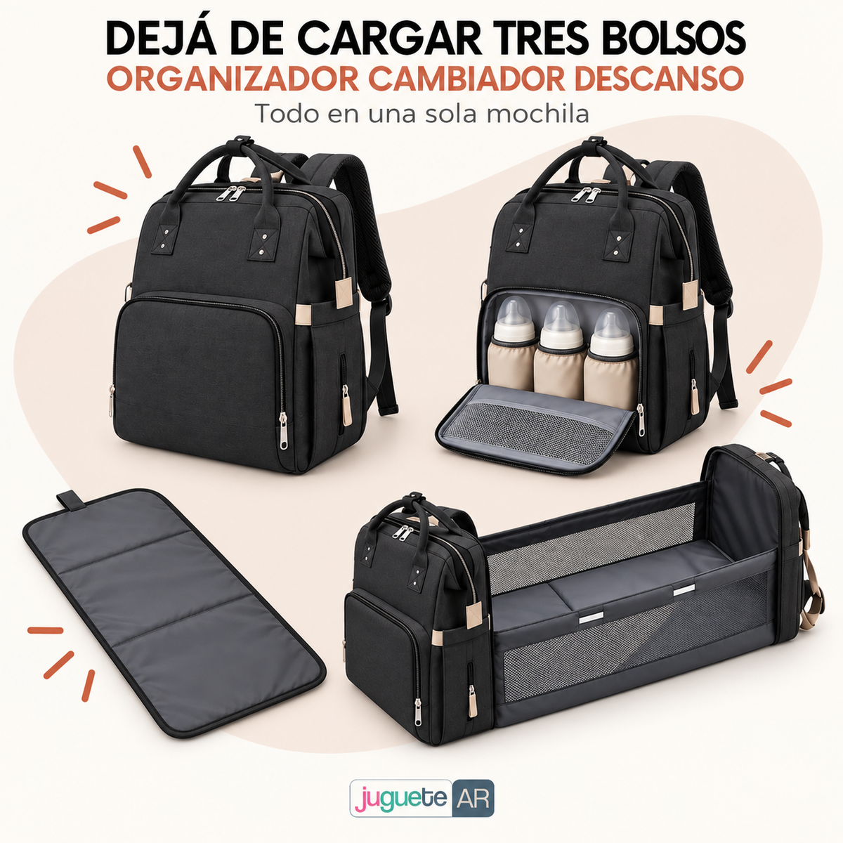Mochila Maternal 3 en 1 — con Cambiador y Cuna Plegable