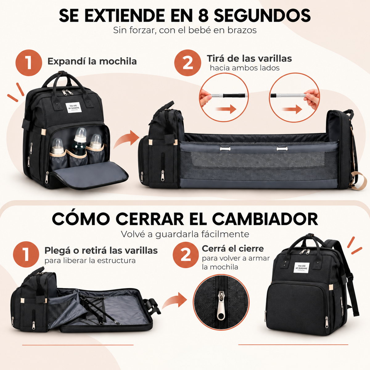 Mochila Maternal 3 en 1 — con Cambiador y Cuna Plegable