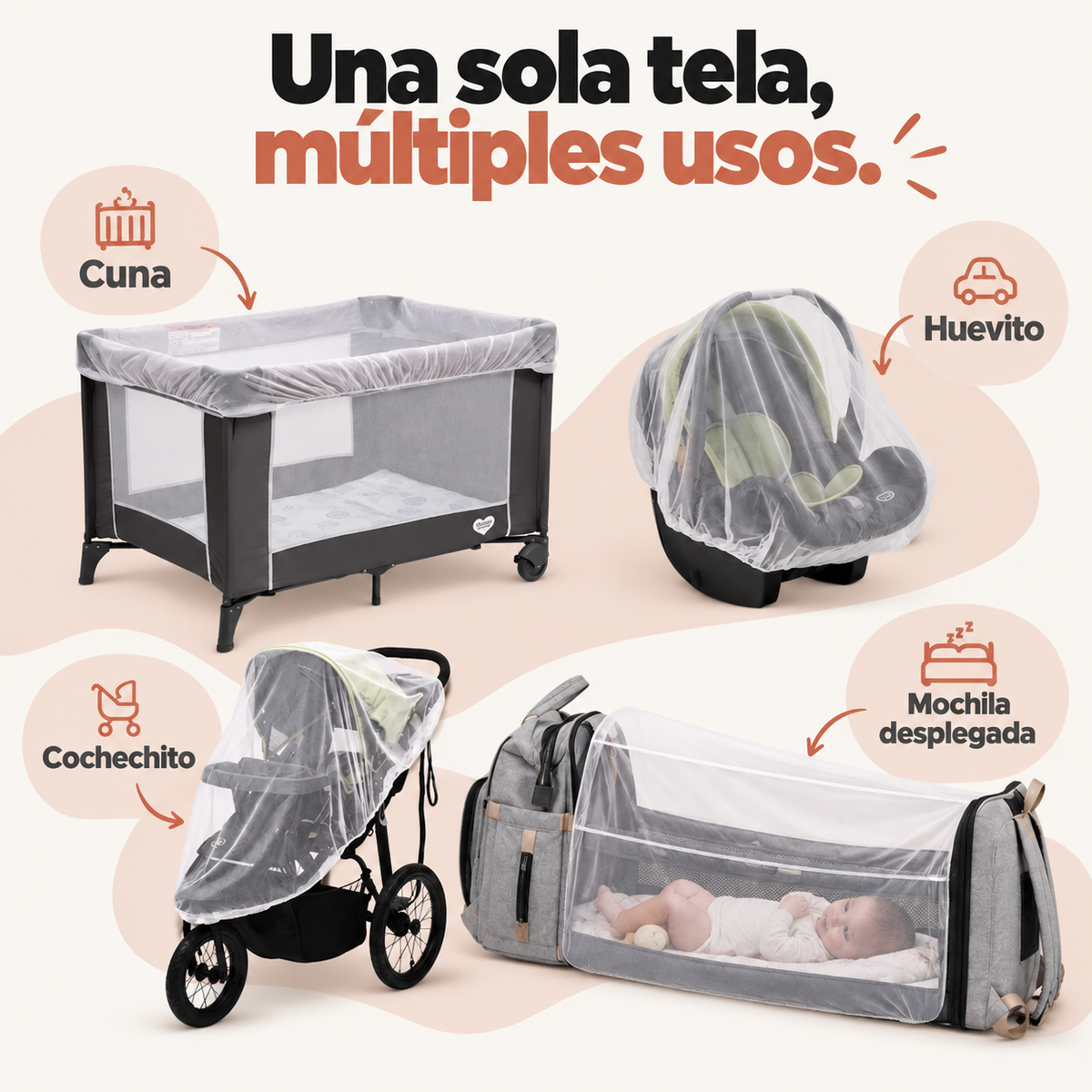 Mosquitero Universal para Bebés (Cuna/Chango/Mochila)